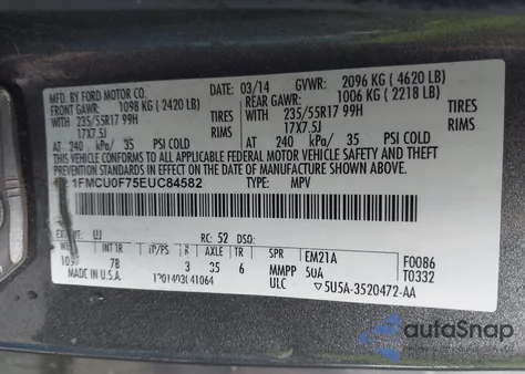 2014 Ford Escape S from USA, damaged, VIN 1FMCU0F75EUC84582